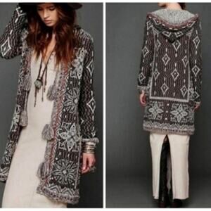 Free People Kai Tassel Tie Hooded Boho Cardigan M